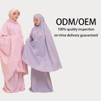 Ensemble de prière en soie haut de gamme personnalisé Renata, Mukena de voyage découpée au laser, Telekung Parachute avec sac assorti, Jilbab musulman pour le Ramadan