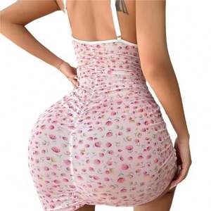 Ensemble de pyjama pour femmes d'été, camisole en dentelle à imprimé floral, jupe respirante, séduisante, romantique, pour la maison - Product Image 3