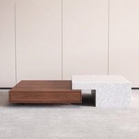 Table basse de style italien minimaliste haut de gamme pour salon, en marbre naturel, avec tiroir télescopique, structure en bois, sans assemblage