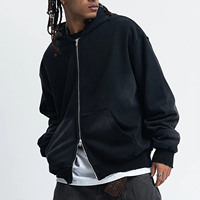 Sweat-shirt à capuche gris pour homme, entièrement zippé, en coton épais, coupe oversize, couleur unie, doublure polaire, décontracté
