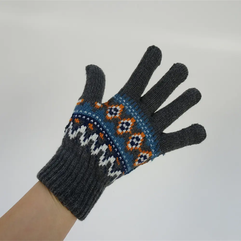 Offre Spéciale 80% Acrylique 20% Polyester Gris Jacquard Tricot Chaud Hiver Gants Hommes