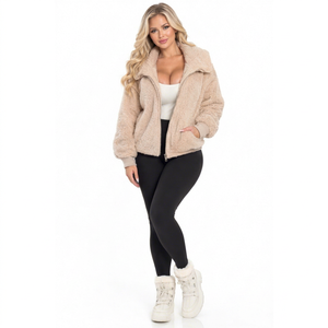 Chaqueta de Sherpa para Mujer, Abrigo Teddy Transpirable con Relleno de Poliéster, Grueso, con Cierre, Cuello Regular, para Otoño - Product Image 1