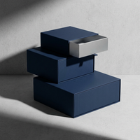 Boîte cadeau de luxe bleu nuit à ouverture unidirectionnelle avec logo en feuille d'argent - Boîte en carton rigide haut de gamme pour emballage électronique