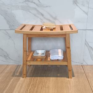 工場カスタムデザイン木製チークシャワーベンチ浴室用スツール防水竹製シャワースツール - Product Image 5