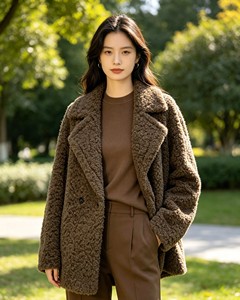 Abrigo Clásico de Mujer en Piel Sintética Marrón Rizada, Chaqueta Estilo Teddy Cálida y de Alta Densidad que No Suelta Pelo, Ropa de Invierno con Botones a Presión - Product Image 4
