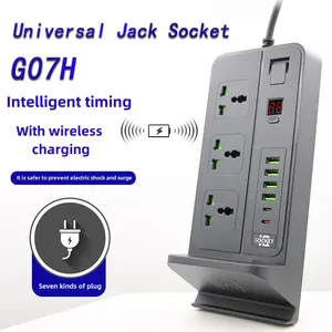 Customizable universal standard 3 way extension cord timing socket 4 USB 2 Type-C smart timer power strip