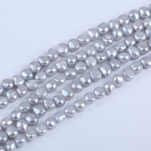 Perles d'eau douce naturelles baroques plaquées gris de 18 cm (7-8 mm) en gros, accessoires de bricolage, côté brillant double face avec trou - Product Image 3