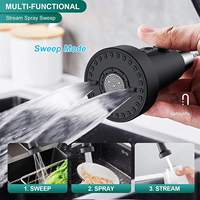 Keran dapur besi anti karat, keran dapur 304 fungsi tarik keluar pegas fleksibel Matte hitam dengan semprotan tarik ke bawah