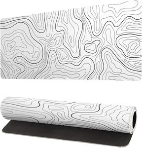 Alfombrilla de ratón para juegos blanca con contorno topográfico MIO, alfombrilla de escritorio grande XL, Base de goma antideslizante, líneas de mapa geográfico para interiores, MIO extendido - Product Image 1