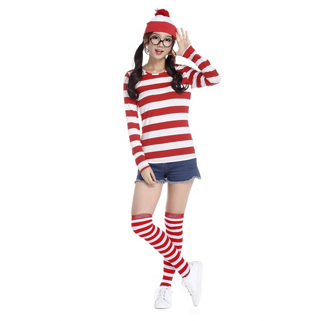 Ladies Where's Wally Costume 80s Wenda Wendy Cartoon Christmas Fancy Dress