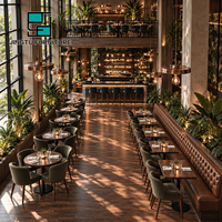 Ensemble de sièges de restaurant personnalisables en cuir cognac capitonné, table à manger en bois, chaises de restaurant, fournisseur en gros OEM ODM