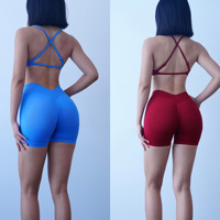 Ensemble de sport taille haute en V, soutien-gorge et short sans couture, très élastique, effet push-up, pour le yoga et le fitness, pour femme