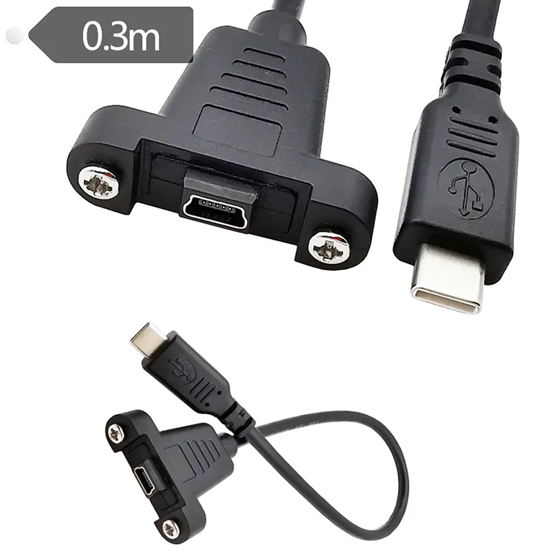 Wholesales 30cm USB 3.1 Type C Male To USB 2.0 Mini B 5pin Micro 5pin female Panel Mount Data Charging Cable