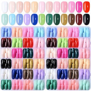 Nouveaux faux ongles à presser de luxe, 24 grilles, 288 pièces, courts, carrés, ronds, couvrance totale, brillants, couleurs unies mélangées, application facile, amovibles - Product Image 1
