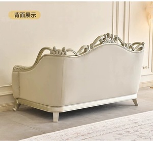 Meubles de maison de luxe, ensemble de canapés élégants 1+2+3, designs de meubles de style palais européen, ensemble de canapés en cuir et bois courbé - Product Image 5