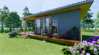 Maison préfabriquée de luxe de 32 mètres carrés, 2 chambres, conteneur maritime, maison préfabriquée avec terrasse avant
