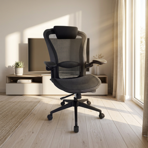 Chaise de bureau ergonomique en maille avec accoudoirs réglables et appui-tête intégré, chaise de bureau pivotante pour le bureau à domicile, design contemporain - Product Image 1