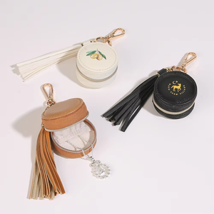 Eco friendly Mini Leather Portable Zipper Ring Jewelry <b>Box</b> Without Tassel Luxury Travel Mini Necklace <b>Earring</b> Storage Je - Product Image 3