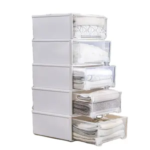 Caja de almacenamiento de plástico transparente de alta resistencia, contenedor apilable tipo cajón para zapatos y ropa para uso en baño y sala de estar