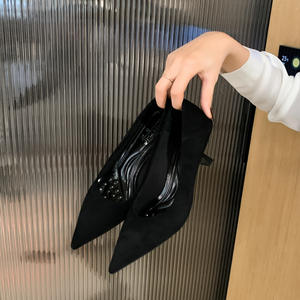 <span class=keywords><strong>Chaussures</strong></span> de travail et de ville pour femme en daim noir à talon fin et bout pointu, nouvelle collection été 2025 - Product Image 2