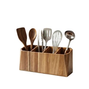 Wooden Tableware <b>Storage</b> <b>Box</b> Rectangle Compartmentalized Desktop Organizer For <b>Kitchen</b> Utensils And Miscellaneous Items - Product Image 1