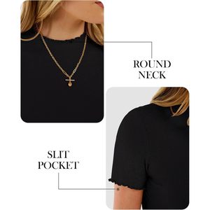 FOXA Women's Ribbed <b>Mock</b> <b>Neck</b> Short Sleeve <b>Top</b> Slim Fit Casual Tee Shirt Breathable Spandex Cotton Spring Outfit - Product Image 5