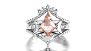 Anillo de compromiso y boda de lujo de plata de ley 925 con morganita en forma de cometa, engaste de puntas, certificado, 6 gramos - Product Image 4