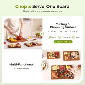 BNBUN Bamboo Cutting <b>Board</b> Set 3 Pcs 6x9 In Rectangle Chopping <b>Board</b> Food Prep Kitchen <b>Tool</b> - Product Image 4