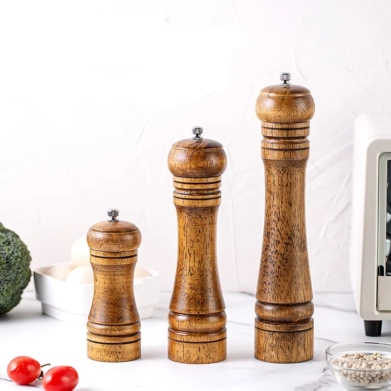 Oak Wood Salt Pepper Mill set Manual Seasoning Grinder Shaker Adjustable Spice nuts Grinding bottle with Ceramic core