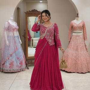 Dernière Tendance : Lehenga Choli Dupatta Rose en Soie Longueur Ras du Sol avec Broderie de Paillettes, Prêt-à-porter, Haute Qualité, Style Indien et Pakistanais, Idéal pour Mariages et Fêtes - Product Image 1