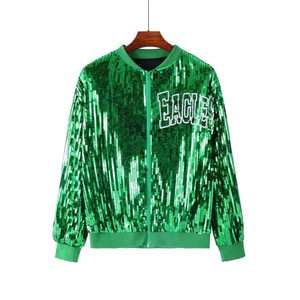 Wholesale Custom Football Philadelphia Eagle Green Sequin <strong>Jacket</strong> Game Day Sports <strong>Glitter</strong> Jersey Eagle Sequin <strong>Jackets</strong> for Women - Product Image 4