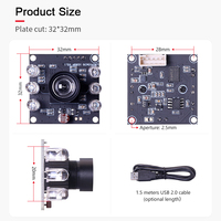 Cámara de Montaje M12 USB 2.0 con Sensor CMOS de 1/2.7\", 1080P OV2710, 8mm, 45 Grados sin Distorsión, Plug and Play, Visión Nocturna Infrarroja Full HD