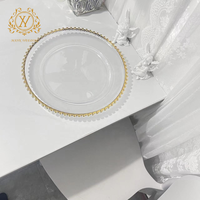 Assiettes de Présentation Classiques de 13 Pouces à Bordure Dorée Perles, Style Européen, Transparentes pour Pâtisseries, Snacks, Fruits, Idéales pour Mariages, Banquets et Décoration de Table