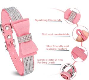 Collar de perro brillante con lazo de diamantes de imitación para perros pequeños | Collar ajustable lindo y ostentoso para mascotas para <span class=keywords><strong>Chihuahua</strong></span> y cachorros - Product Image 3