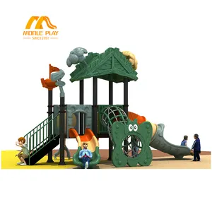 Set mainan taman hiburan plastik anak-anak komersial, set mainan tempat bermain luar ruangan dengan seluncur