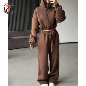 Ensemble <span class=keywords><strong>de</strong></span> survêtement sport ample 2 pièces personnalisé pour femme, sweat à capuche zippé <span class=keywords><strong>haut</strong></span> <span class=keywords><strong>de</strong></span> <span class=keywords><strong>gamme</strong></span> et pantalon large décontracté, style boxy ajusté - Product Image 3