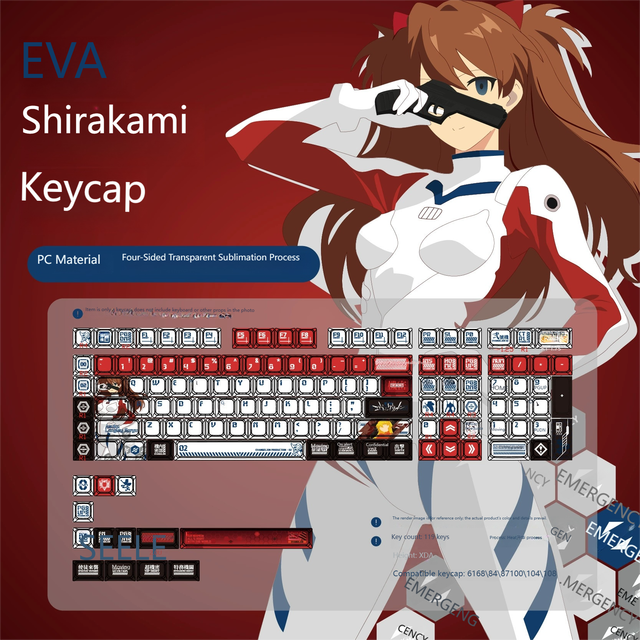 EVA Anime Keycaps Thermal Sublimation PC Material 119 Key Customization Mechanical Keyboard Personalized English Language Made