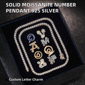 Thick Heavy Solid Number Iced Custom Letter Name <b>Initial</b> Logo Pendant 925 Silver Gold Plated Moissanite Hip Hop Style - Product Image 2