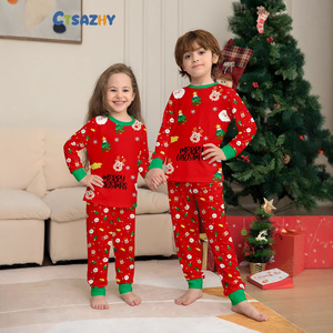 Conjunto de Pijamas de Poliéster de Manga Longa para Pais e Filhos - Estilo Estampado para Família com Design de Meninos, Meninas, Bebês e Cães - Product Image 3