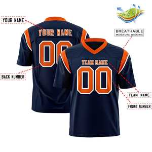 Maillot de football américain personnalisé bicolore marine et orange avec découpe sur l'épaule - Product Image 2