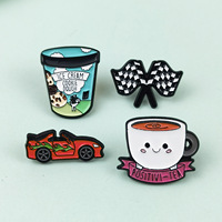 Broche créative de la série Drapeaux de course, motif dessin animé, cône de café, drapeau à carreaux, forme de voiture, technique d'huile coulante, personnalité anglaise