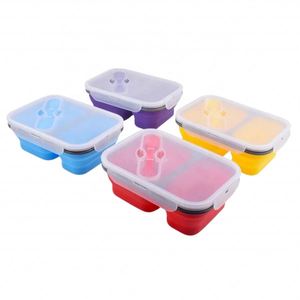 Foldable Silicone Lunch Dual Compartment 1 to 3L Container Reducing Waste Organizing Food With Lid Meal Prep Box - Product Image 2