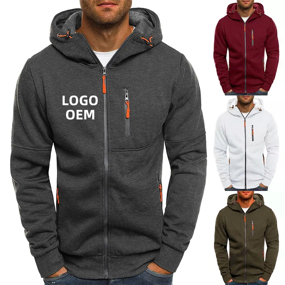 Áo Khoác Đường Phố Mùa Đông Thiết Kế Mới Áo Hoodie Tùy Chỉnh Có Khóa Kéo Nhiều Túi Áo Hoodie Trơn Không Dây Màu Trơn Thoáng Khí Bằng Cotton Cho Nam