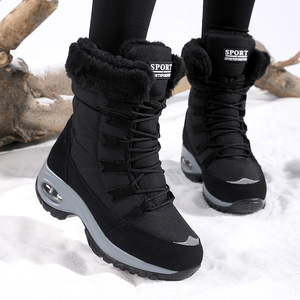 Botas de nieve de media pantorrilla para invierno, con forro de piel, cordones, talón con amortiguación de aire, antideslizantes, para clima frío, calzado para exteriores. - Product Image 4