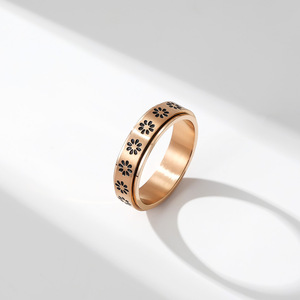 แหวนดอกไม้บรรเทาความเครียดสแตนเลสหมุนได้เครื่องประดับหมั้นสำหรับทั้งชายและหญิง - Product Image 3