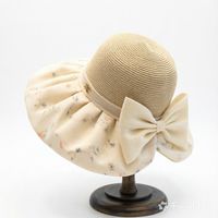 Sombrero de Pescador con Estampado Floral y Lazo, Protección UV, Transpirable, para Mujer, Verano, Estilo Tinta China