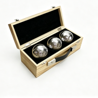 Kit de pétanque en bois avec 3 boules en acier inoxydable de 73 mm, jeu de pelote pour l'extérieur avec logo personnalisé
