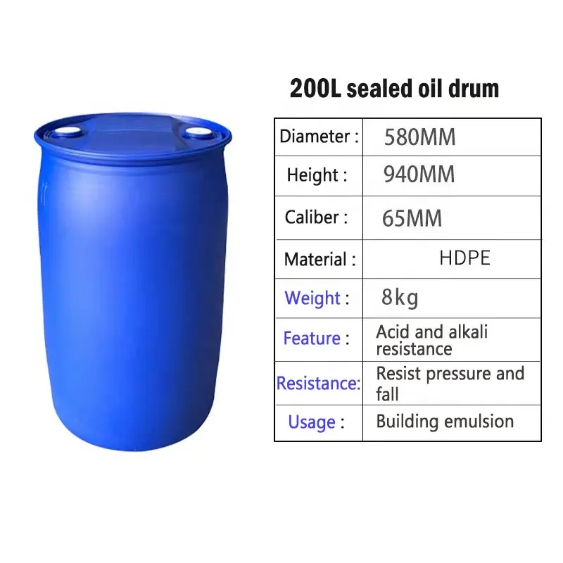 200L Blue HDPE Plastic Drum 55-Gallon Blow Molding Bucket Steel Barrel for Storage Gasoline Water Chemicals Other Purposes