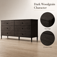 Commode à 6 tiroirs en bois massif noir anthracite, style nordique, avec pieds coniques, meuble de rangement autoportant pour chambre et salon