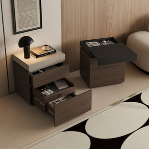 Mesita de Noche Italiana Minimalista de Madera de Nogal con Compartimentos Ocultos, Mueble de Dormitorio con Almacenamiento Versátil - Product Image 1